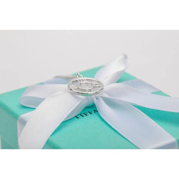 Tiffany & Co. Vintage Atlas Circle Pendant Roman Numerals Cutout Necklace Silver - Picture 6 of 8